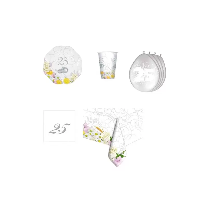 KIT N 8 COORDINATO TAVOLA 25 ANNI DI MATRIMONIO