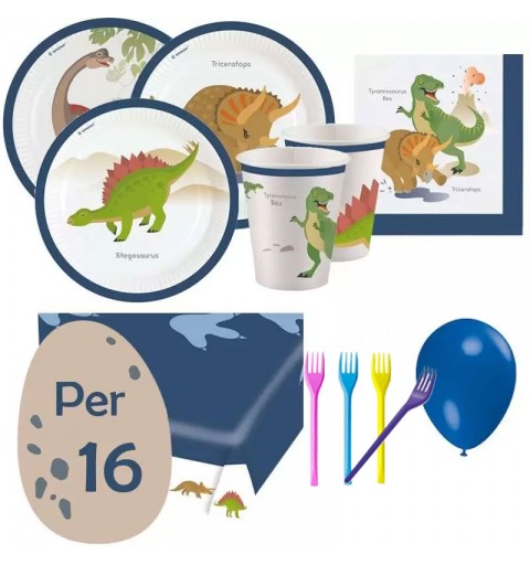 KIT N.6 HAPPY DINOSAUR – CON FORCHETTE E PALLONCINI BLU