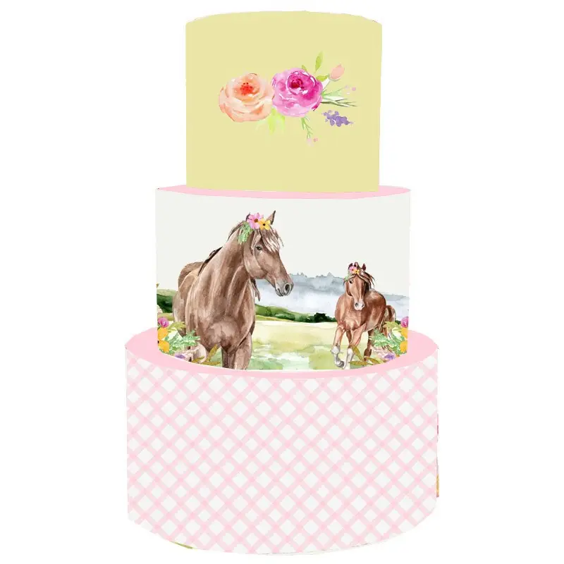 Torta Scenografica in vinile cavalli rosa 36 cm h x 25 cm diametro