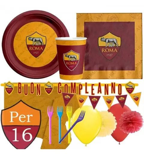 KIT N.54 AS ROMA - ADDOBBI TAVOLA CON PALLONCINI FLUFFY E FORCHETTE