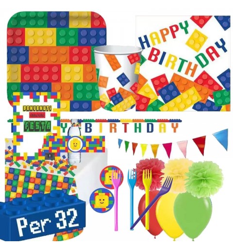 KIT N.72 LEGO - COORDINATO TAVOLA CON FESTA DI CARTA BLOCK PARTY
