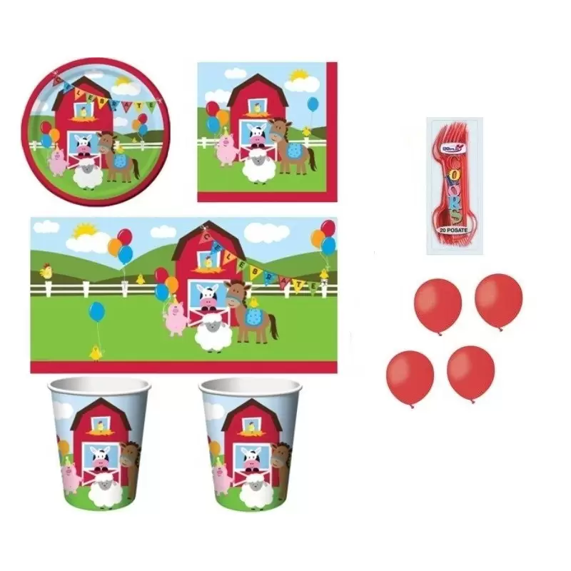 KIT 6 - 205 PZ. COORDINATO TAVOLA COCCINELLE + FORCHETTE E PALLONCINI ROSSI