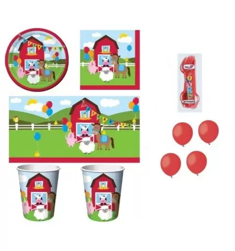 KIT 6 - 205 PZ. COORDINATO TAVOLA COCCINELLE + FORCHETTE E PALLONCINI ROSSI