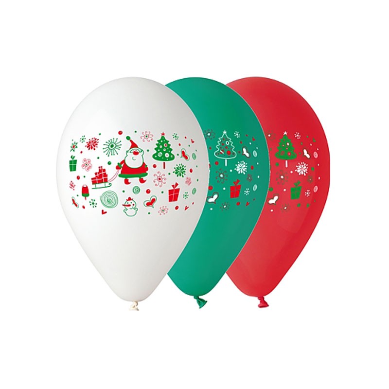 5 Palloncini Babbo Natale rosso, verde e bianco 12 GB/PG24