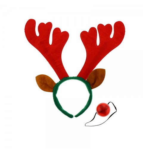 cerchietto natalizio con corna di renna rosse orecchie e naso NW-ORSN