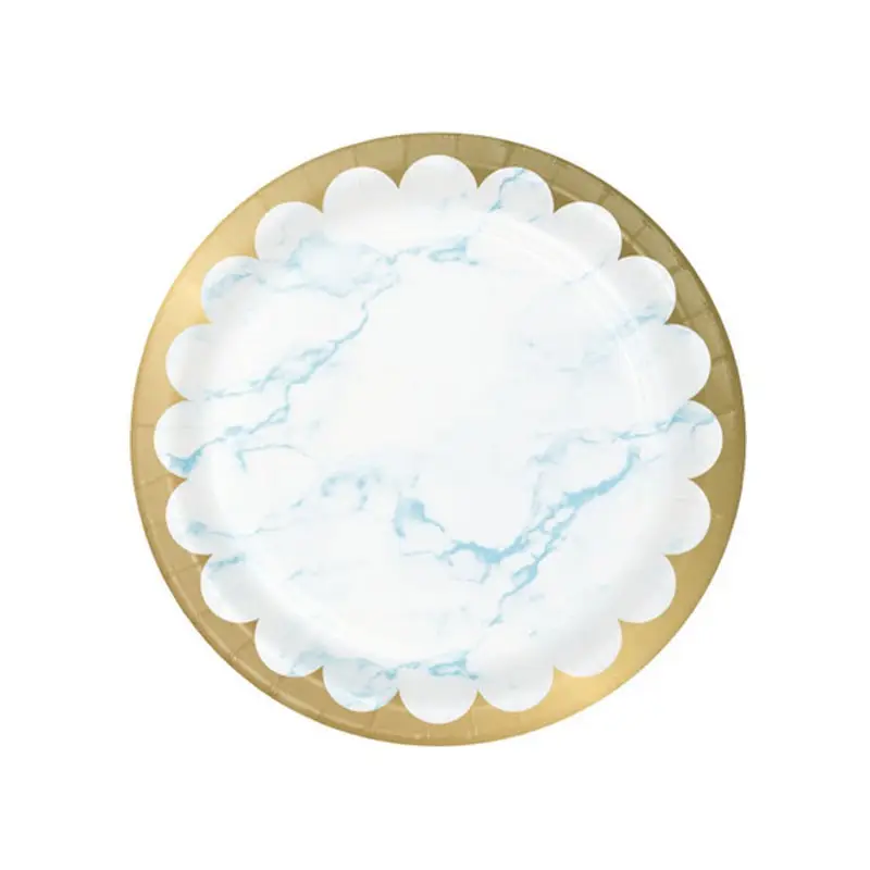 8 Piatti carta 23 cm metallizzato marmo azzurro 353970