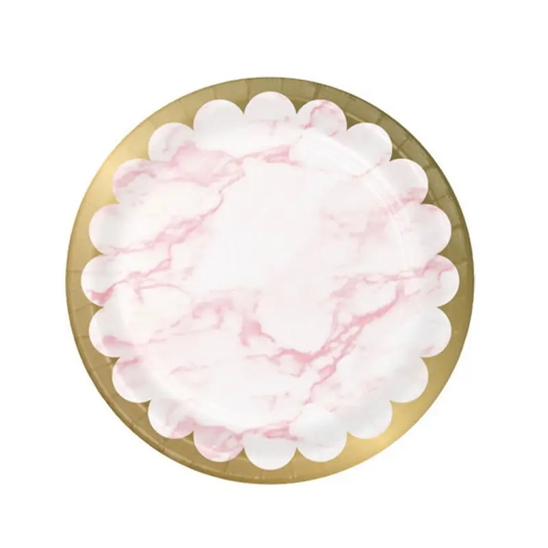 8 Piatti carta 23 cm metallizzato marmo rosa 353960