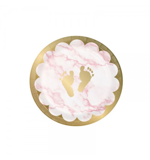 8 Piatti dessert in carta 18 cm metallizzato marmo rosa con piedini 353962
