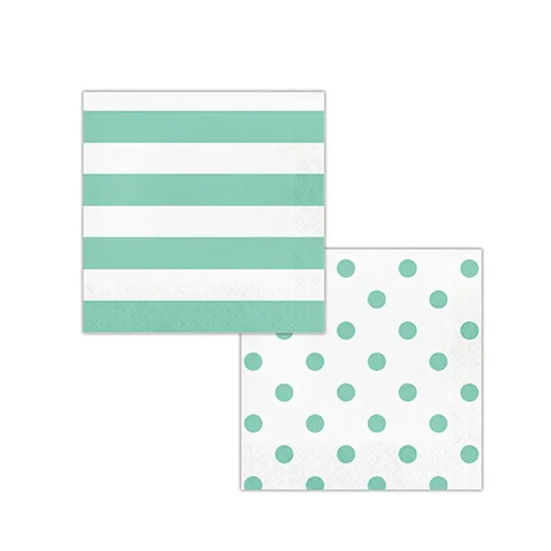 Tovaglioli strisce e pois verde menta 16 pz. 337063