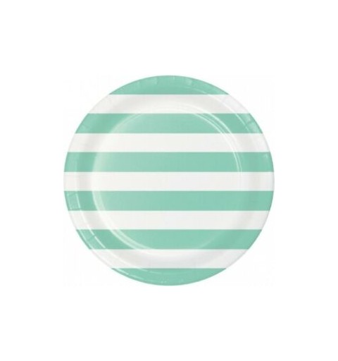 PIATTI VERDE MENTA STRISCE E POIS - 8 PZ