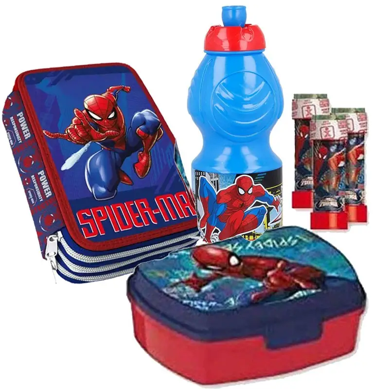 SET SCUOLA SPIDERMAN CON ASTUCCIO BORRACCIA PORTA MERENDA E BOLLE