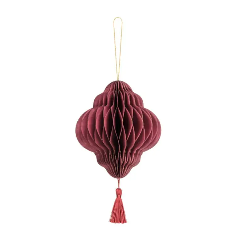 Ornamento di carta a nido d\'ape Lanterna rosso intenso 12x15 cm BP2-15-082