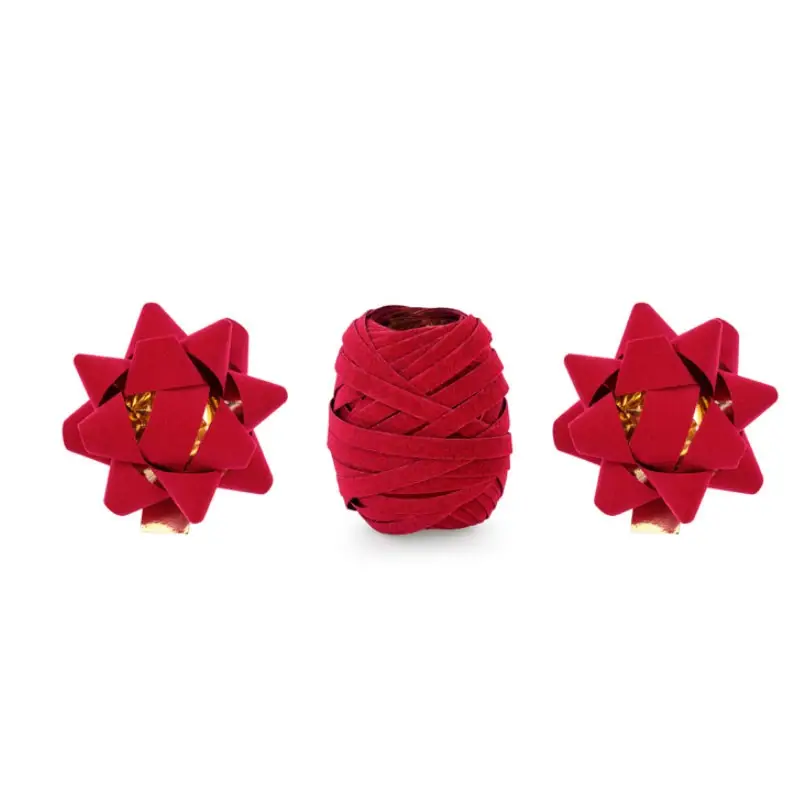 Set 3 pz nastro + 2 coccarde in velluto rosso PRS2-007