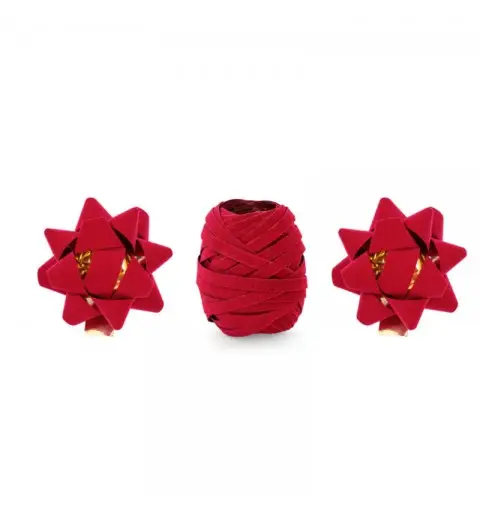 Set 3 pz nastro + 2 coccarde in velluto rosso PRS2-007