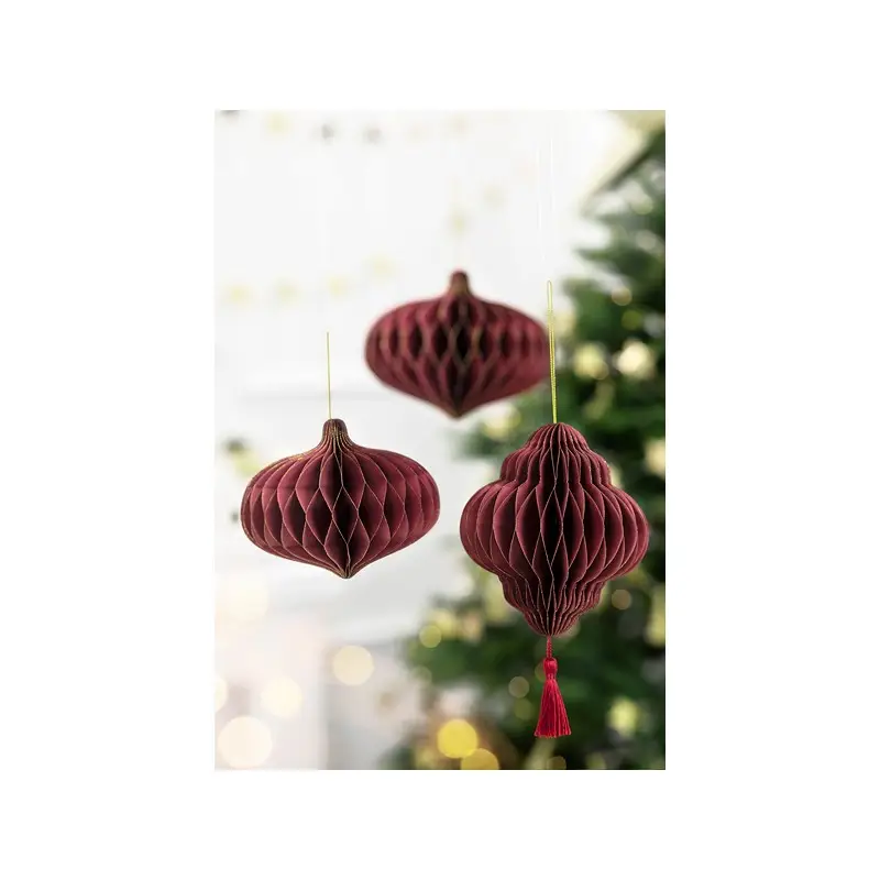 Ornamento di carta a nido d\'ape Lanterna Ovale rosso intenso 16x15 cm BP1-15-082