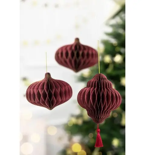 ORNAMENTO LANTERNA OVALE A NIDO D'APE ROSSO INTENSO 16 CM
