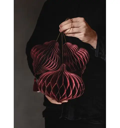 ORNAMENTO LANTERNA OVALE A NIDO D'APE ROSSO INTENSO 16 CM