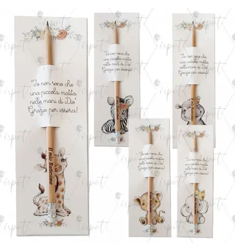 20 SEGNAPOSTO TENERI ANIMALETTI BAMBINA CON MATITE BATTESIMO