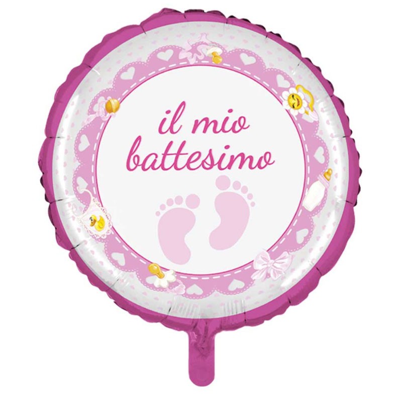 12 mini Palloncino Foil mini shape battesimo rosa 23 cm  MES31