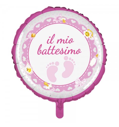 12 mini Palloncino Foil mini shape battesimo rosa 23 cm  MES31