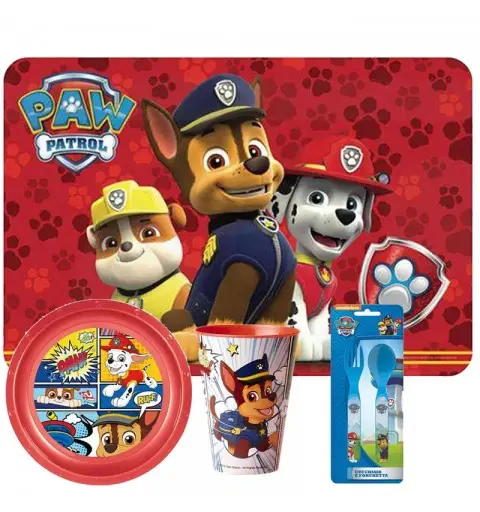 TOVAGLIETTA + PIATTO+ BICCHIERE + POSATE PAW PATROL