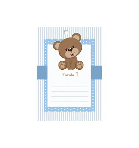 KIT SEGNATAVOLO BATTESIMO ORSETTO CELESTE PERSONALIZZATI - 20 PZ