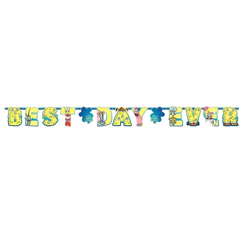 Set festone BEST DAY EVER 320 cm + Mini banner Spongebob 2 pz 122627