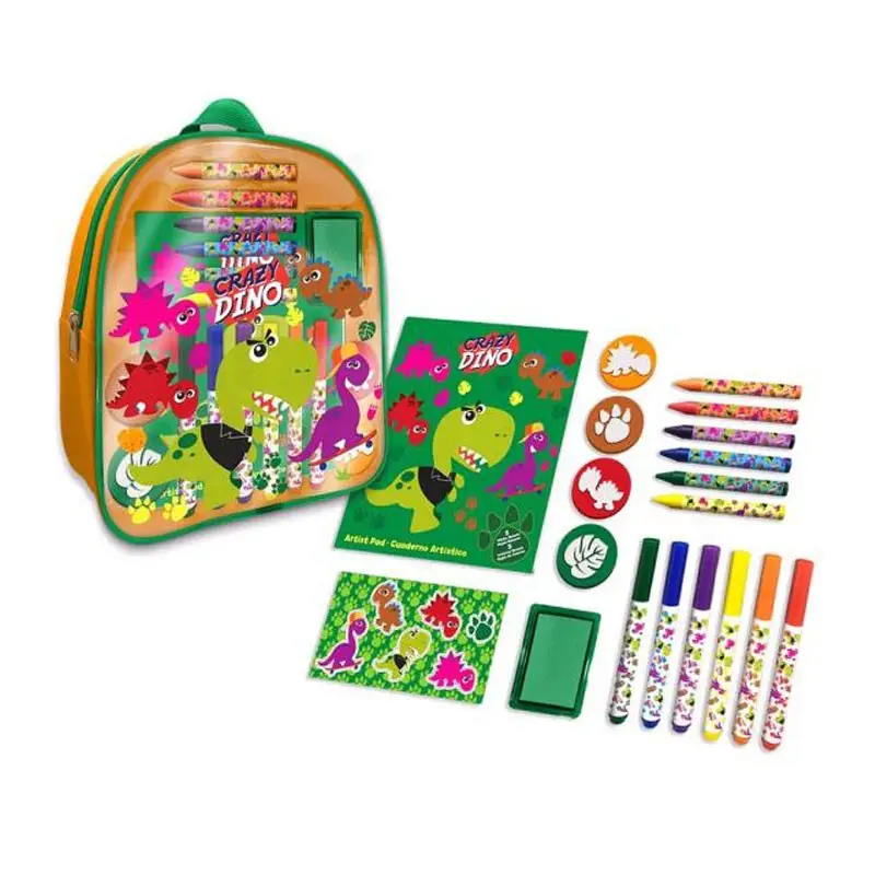 zaino trasparente Crazy Dino con accessori di cancelleria 29 X 26 X 7 CM