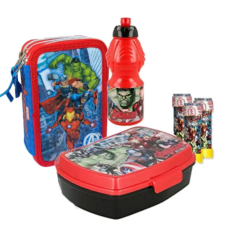 SET SCUOLA AVENGERS CON ASTUCCIO BORRACCIA PORTA MERENDA E BOLLE