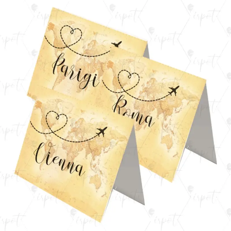TARGHETTA SEGNATAVOLO MATRIMONIO TEMA VIAGGIO - 20 PZ