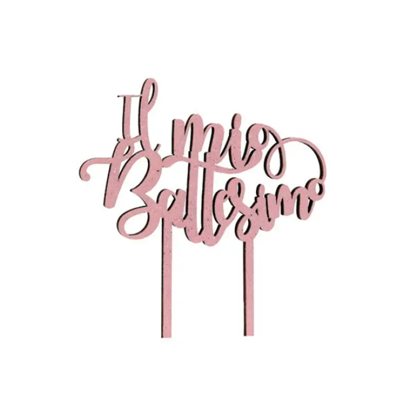 topper il mio battesimo legno rosa 15,5 x 18,5 cm WOD09