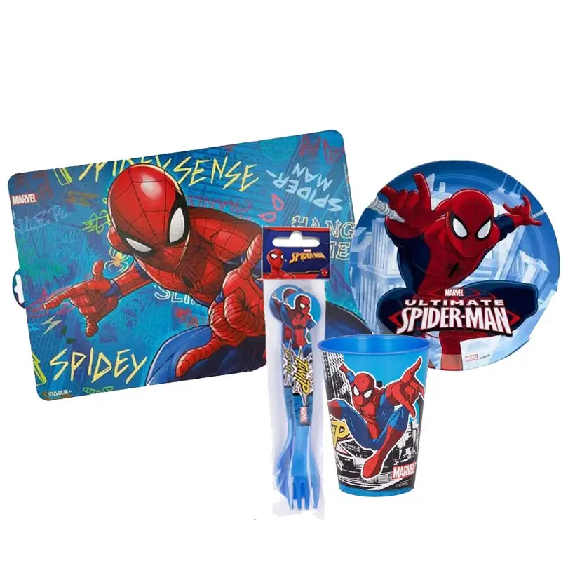 SET PRANZO SPIDERMAN - PIATTO BICCHIERE TOVAGLIETTA E POSATE