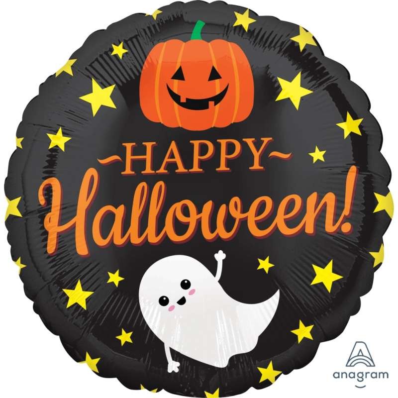 Palloncino Foil tondo Ghost Pumpkin and Stars halloween 4199401 18\'\' 45 cm