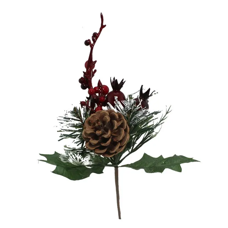 pick con bacche rosse e pigne 23 cm 64081