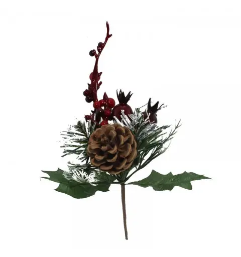 pick con bacche rosse e pigne 23 cm 64081