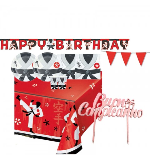 KIT N 79 COMPLEANNO KARATE CON TOPPER PER TORTA ROSA