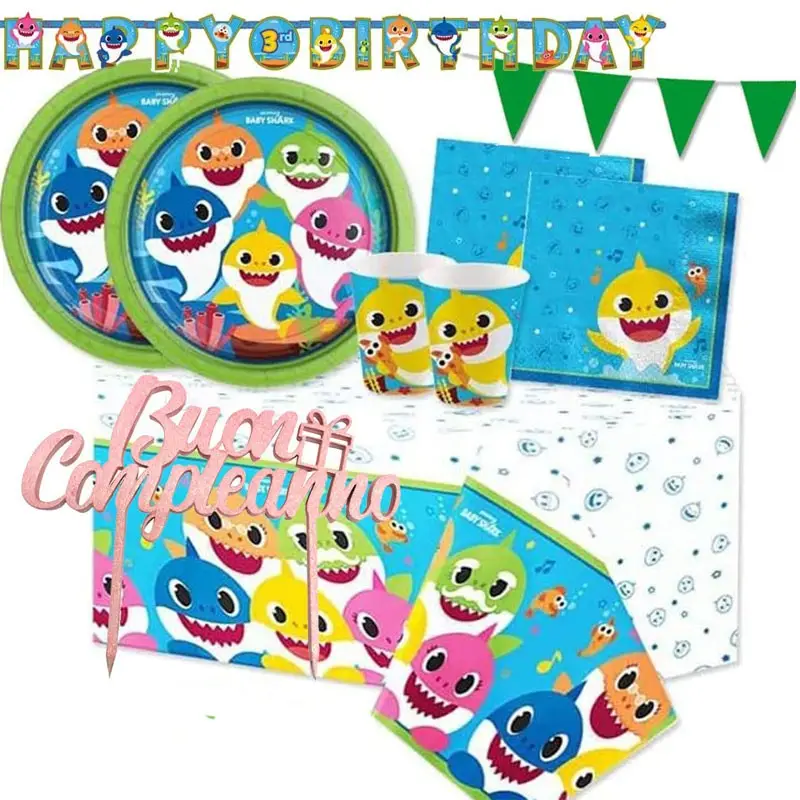 KIT N 79 COMPLEANNO BABY SHARK CON TOPPER PER TORTA ROSA
