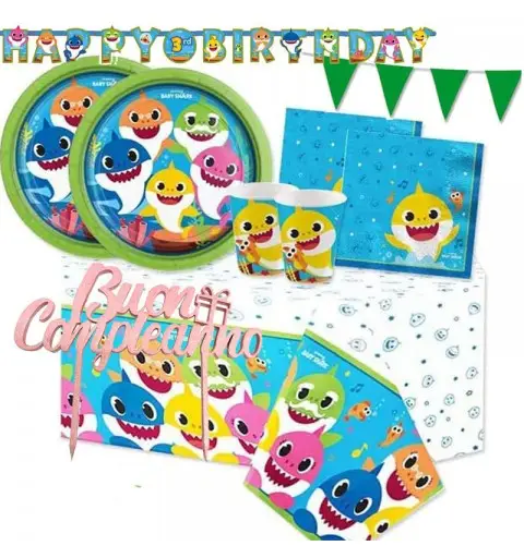 KIT N 79 COMPLEANNO BABY SHARK CON TOPPER PER TORTA ROSA