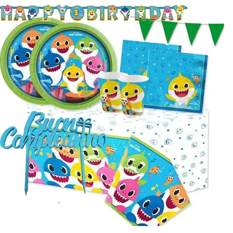 KIT N 79 COMPLEANNO BABY SHARK CON TOPPER PER TORTA CELESTE