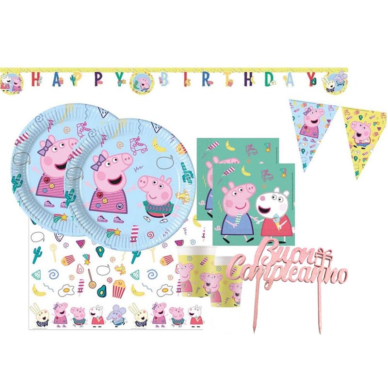 KIT N 79 COMPLEANNO PEPPA PIG NEW CON TOPPER PER TORTA ROSA