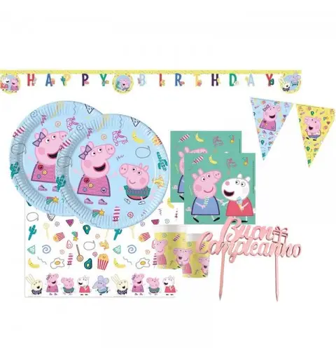 KIT N 79 COMPLEANNO PEPPA PIG NEW CON TOPPER PER TORTA ROSA