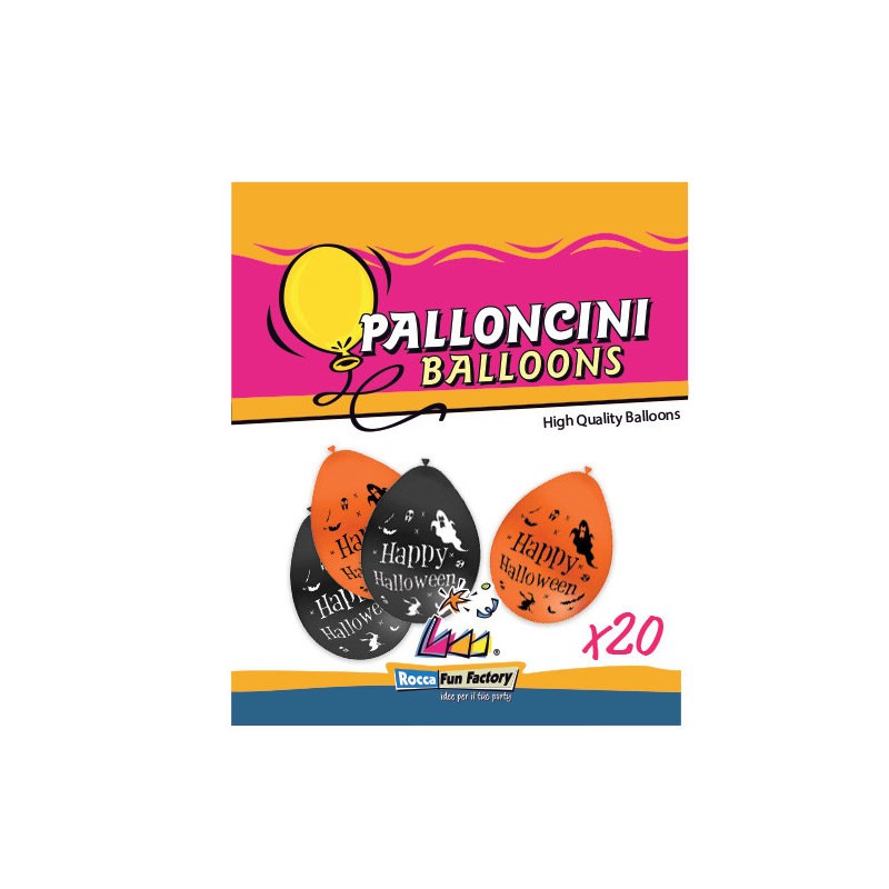20 palloncini 9/10 arancione  nero  Halloween 81369 25 cm