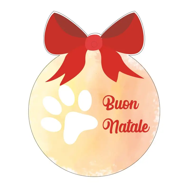 Pallina in plexiglass 10 cm stampa zampa con fiocco buon natale PS015