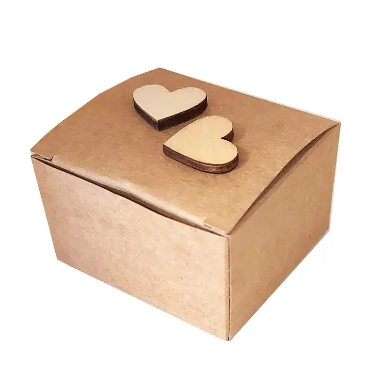 BOMBONIERE CUORICINI DI LEGNO CON SCATOLINE KRAFT - 24 PZ