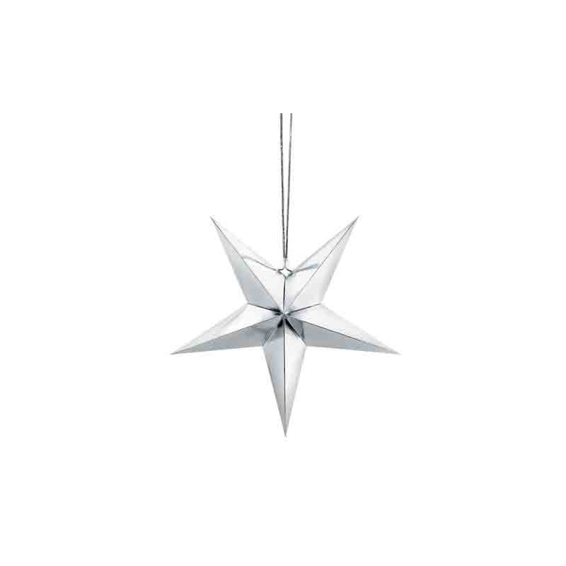 Stella Decorativa a 5 punte  in carta colore argento 30 cm GWP1-30-018M