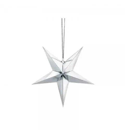 Stella Decorativa a 5 punte  in carta colore argento 45 cm GWP1-45-018M