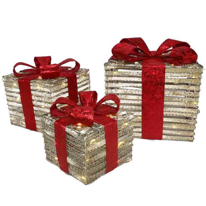 set 3 scatole luminose pacco regalo 67648 15 -20 - 25 cm
