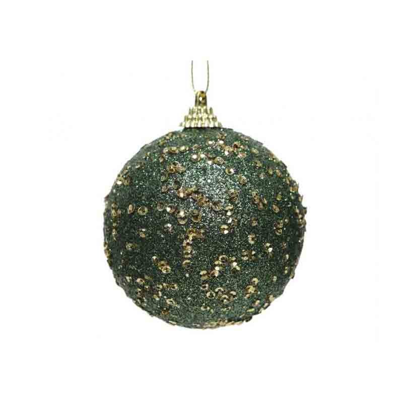 Pallina di natale con glitter verde 457629 8 cm