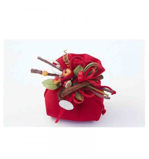 10 sacchetti rossi 13 cm in cotone A1406-p-10 ( decorazione esclusa)