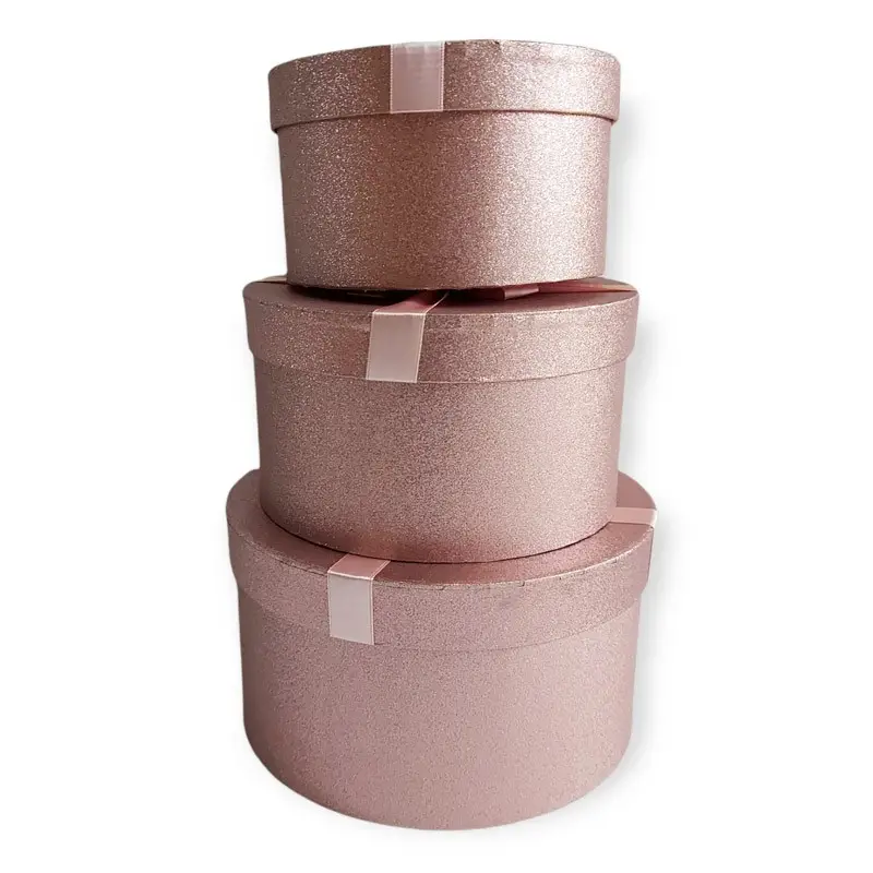 set da 3 scatole tonde in cartoncino stampato rosa 72764